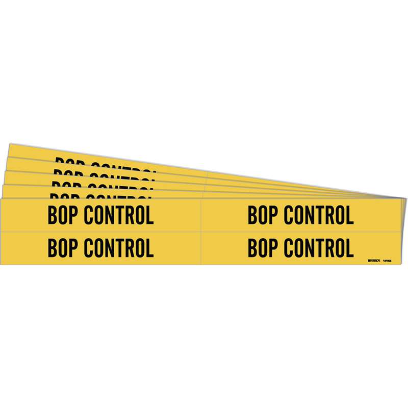 BOP CONTROL Pipe Marker Style 4 Black on Yellow 4 per Card, 5 PK